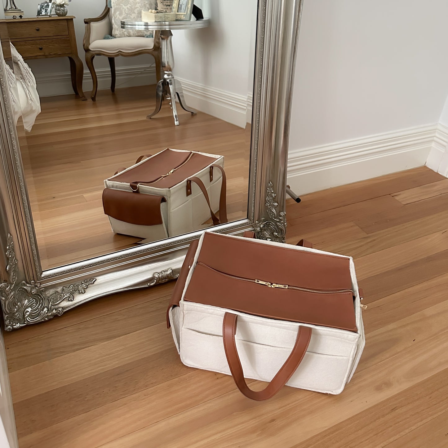 The Caddy Bag - Vegan Leather Top (Cream/Tan)